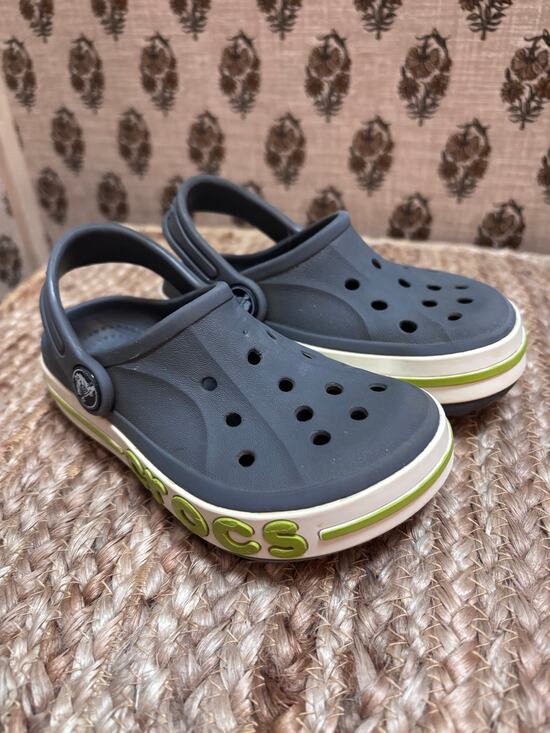 CROCS Other - Crocs Kids Bayaband Clog Slate Grey Lime Punch Sporty Gorpcore Slip On Shoes sz8